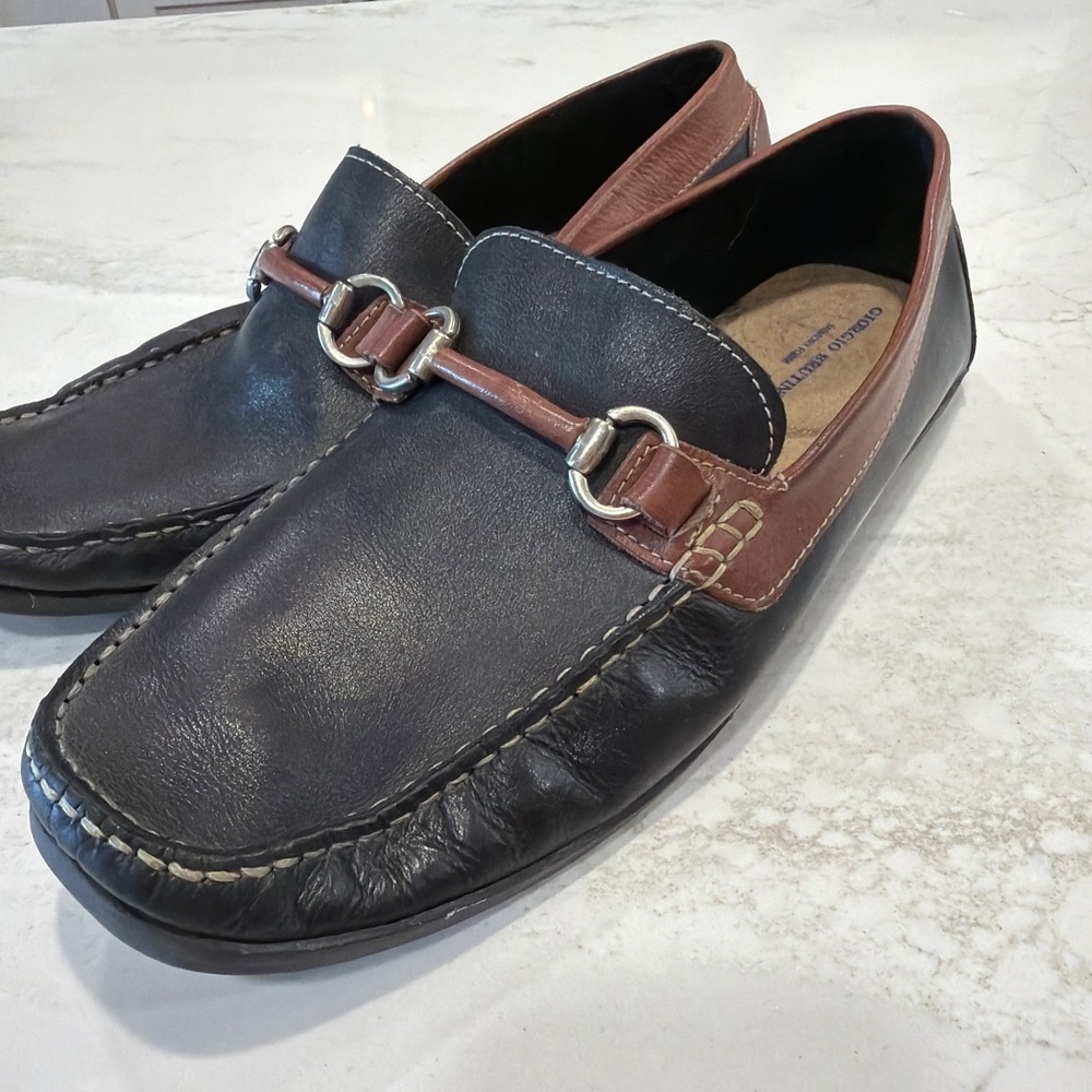 Giorgio Brutini Le Glove Men Horse Bit Two Tone Black Brown Leather Loafers 10.5 - Picture 3 of 14